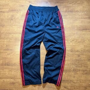 Adidas Climalite Track Pants Mens Large Black Red 3 Stripe Mesh Lined Athletic